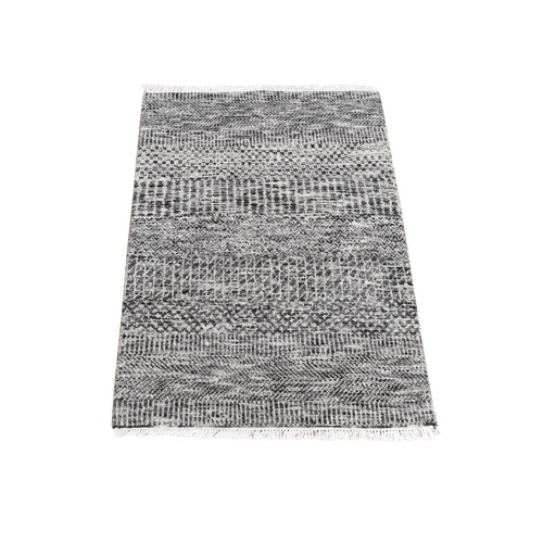 Silver Gray, Modern Grass Design, Undyed Natural Wool Hand Knotted, Mat Sample Oriental 