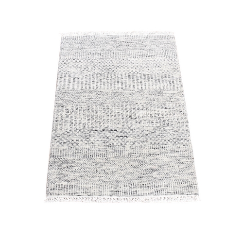 Silver Gray, Hand Knotted Modern Grass Design, Undyed Natural Wool, Mat Sample Oriental 