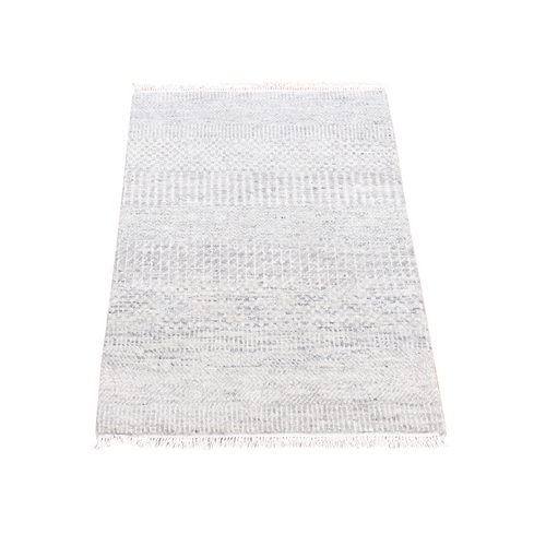 Silver Gray, Undyed Natural Wool Hand Knotted, Modern Grass Design, Mat Sample Oriental 