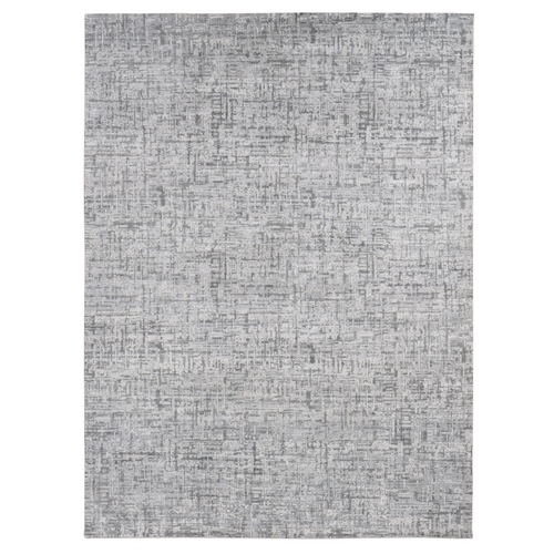 Medium Gray, THE MATRIX Design, Pure Silk with Textured Wool, Tone on Tone, Hand Knotted, Oriental 