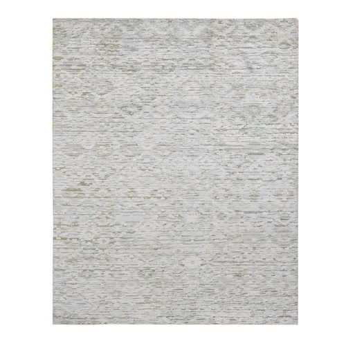 Ivory, Soft and Luxurious Pure Silk, Hand Knotted, Modern Design, Oriental Rug