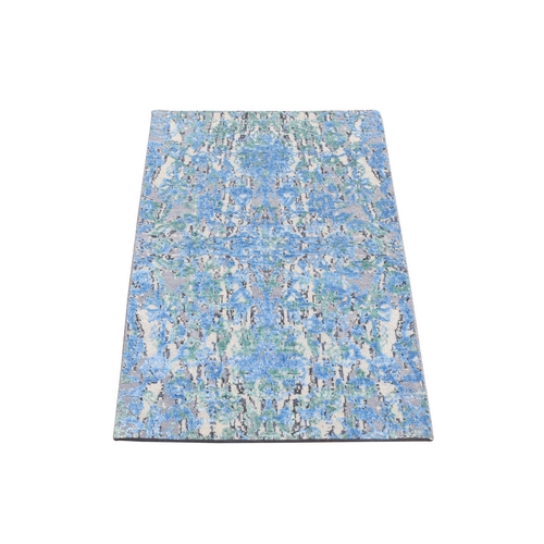 Ruddy Blue, THE WATER LILIES Silk with Textured Wool Hand Knotted Oriental 