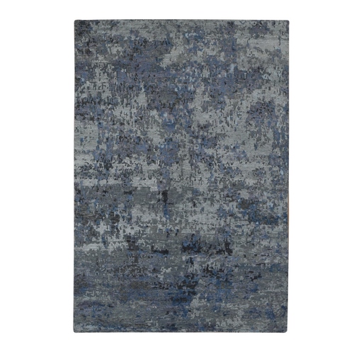 Cloud Gray, Hi-Low Pile, Abstract Design, Wool and Silk, Soft to The Touch, Hand Knotted, Oriental 