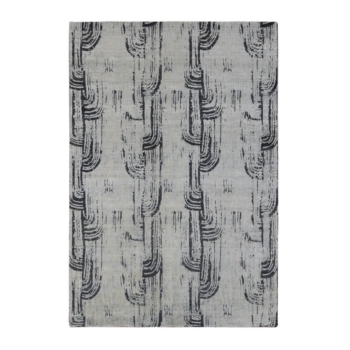 Cloud Gray, THE CANE, Pure Silk with Textured Wool, Hand Knotted, Oriental Rug