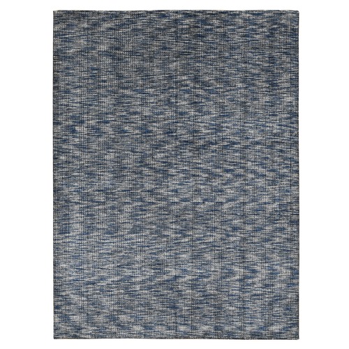 Steel Blue, Modern Fence Design, Wool and Art Silk, Tone on Tone, Hand Loomed, Oriental Rug