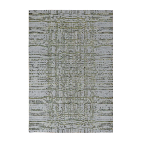 Goose Gray, Modern Fine Jacquard Hand Loomed, Wool and Art Silk, Oriental Rug