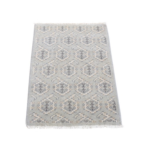 Cloud Gray, Paisley Design, Turkish Knot, Pure Wool Hand Knotted Mat Oriental Rug