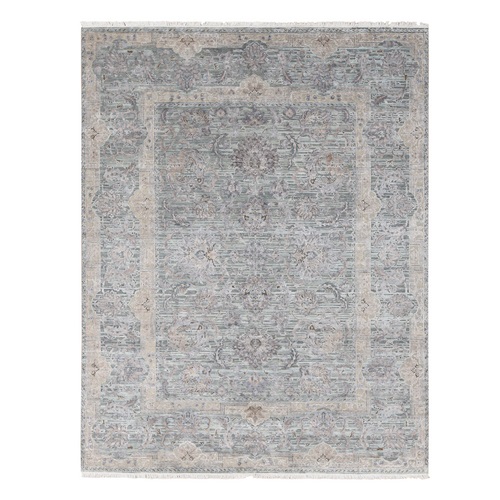 Laurel Green, Mughal Design, Pure Silk Hand Knotted, Oriental Rug