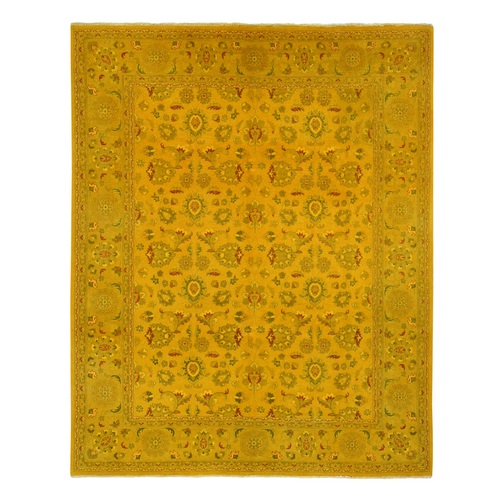Golden Brown, Overdyed Persian Design, Pure Wool Hand Knotted Oriental Rug
