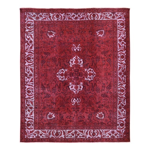 Red Overdyed, Pure Wool Persian Tabriz, Hi-low Hand Knotted, Oriental Rug