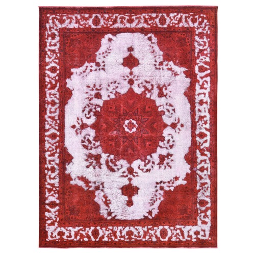 Barn Red, Overdyed Persian Tabriz Hi-low Vintage, Pure Wool Hand Knotted, Oriental 