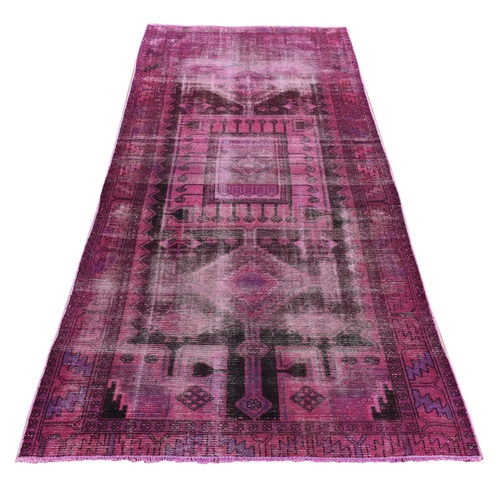 Rouge Pink, On Clearance, Pure Wool, Overdyed Persian Hamadan, Handmade, Evenly Worn, Wide Runner, Oriental 