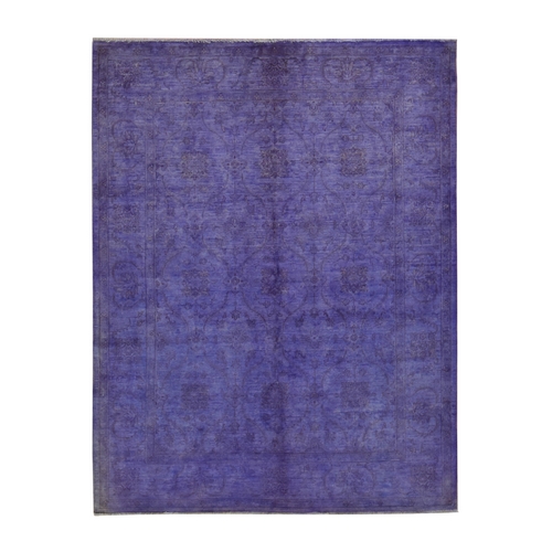 Blue Violet, Overdyed Persian All Over Design, 100% Wool, Hand Knotted, Oriental 