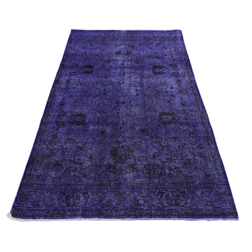 Eminence Purple, Hand Knotted, 100% Wool, Overdyed Vintage Persian Tabriz, Handmade, Wide Runner, Oriental 