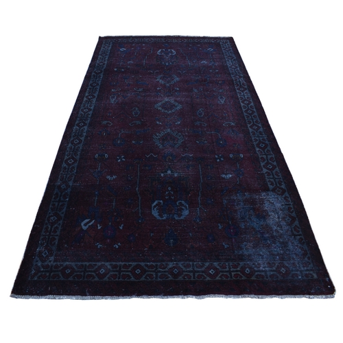 Wine Red, Overdyed Dark Persian Bakhtiar with Some Wear, Handmade, Pure Wool, Wide and Long Oriental 