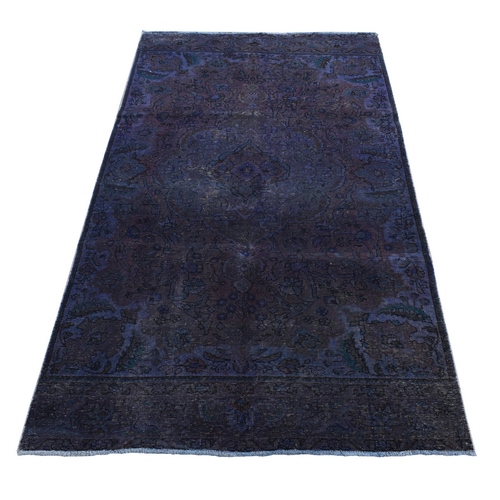 Purple, Hand Knotted, Overdyed Tabriz, Pure Wool, Wide and Long Shape, Oriental 
