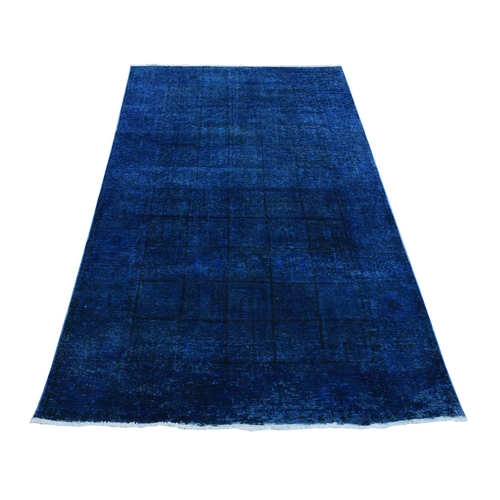 Prussian Blue, Pure Wool, Overdyed Vintage Persian Bakhtiar Garden Block Design, Handmade, Wide Runner, Oriental Rug