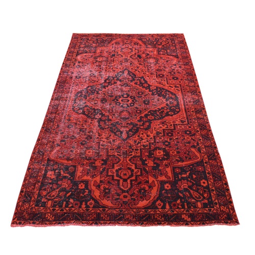 Fire Brick Red, Hand Knotted, Overdyed Bakhtiari, Pure Wool, Wide and Long Oriental 