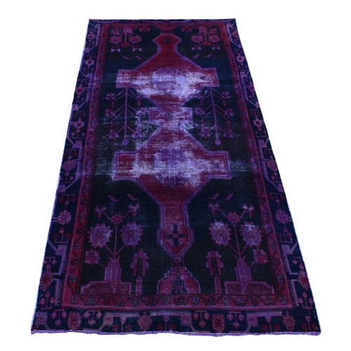 Pansy Purple, Clearance, Overdyed Vintage Persian Hamadan, Hand Knotted, Soft Wool, Wide Runner, Oriental Rug