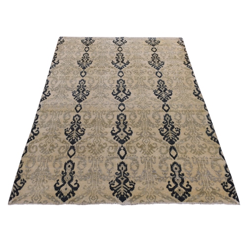 Almond Brown, Tone on Tone Ikat Design, Pure Wool, Hand Knotted, Oriental 