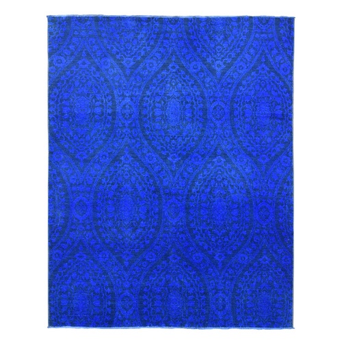 Saturated Blue, Hand Knotted Soft Wool, Overdyed With Large Mughal Design, Oriental 