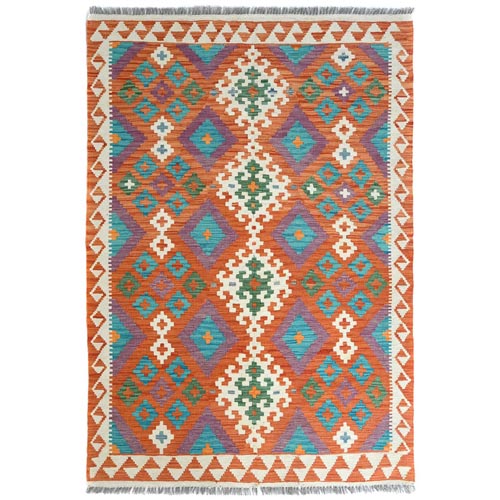 Colorful, Afghan Kilim with Geometric Design, Hand Woven, Veggie Dyes, Flat Weave, Reversible, Vibrant Wool Oriental 