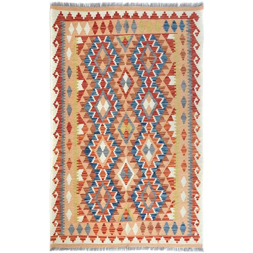 Colorful, Afghan Kilim with Geometric Design, Pure Wool, Hand Woven, Veggie Dyes, Flat Weave, Reversible, Oriental 