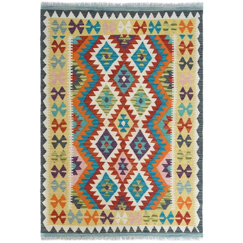 Colorful, Hand Woven, Afghan Kilim with Geometric Design, Pure Wool, Vegetable Dyes, Flat Weave, Reversible Oriental 