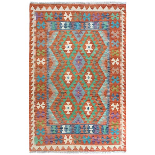 Colorful, Flat Weave, Afghan Kilim with Geometric Design, Vibrant Wool, Hand Woven, Vegetable Dyes, Reversible Oriental 
