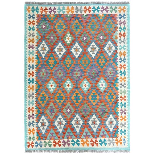 Colorful, Afghan Kilim with Geometric Design, Hand Woven, Vegetable Dyes, Flat Weave, Reversible, Pure Wool Oriental 
