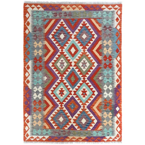 Colorful, Hand Woven, Afghan Kilim with Geometric Design, Shiny Wool, Veggie Dyes, Flat Weave, Reversible Oriental 