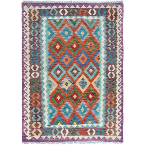 Colorful, Flat Weave, Afghan Kilim with Geometric Design, Pure Wool, Hand Woven, Vegetable Dyes, Reversible Oriental 