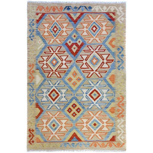 Colorful, Hand Woven, Afghan Kilim with Geometric Design, Shiny Wool, Vegetable Dyes, Flat Weave, Reversible Oriental 