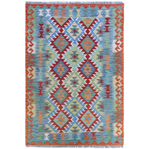 Colorful, Flat Weave, Afghan Kilim with Geometric Design, Vibrant Wool, Hand Woven, Vegetable Dyes, Reversible Oriental 