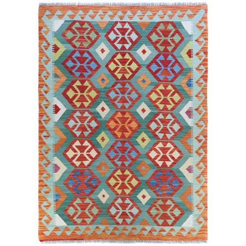 Colorful, Afghan Kilim with Geometric Design, Hand Woven, Veggie Dyes, Flat Weave, Reversible, Organic Wool Oriental 