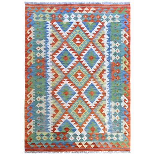 Colorful, Afghan Kilim with Geometric Design, Hand Woven, Veggie Dyes, Flat Weave, Reversible, Pure Wool Oriental 