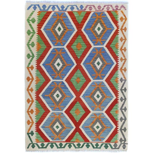 Colorful, Afghan Kilim with Geometric Design, Hand Woven, Reversible, Vegetable Dyes, Flat Weave, Pure Wool Oriental 