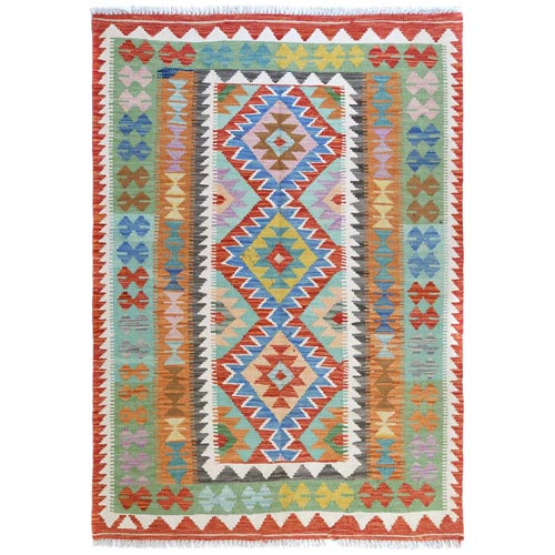 Colorful, Hand Woven, Afghan Kilim with Geometric Design, Pure Wool, Vegetable Dyes, Flat Weave, Reversible Oriental 