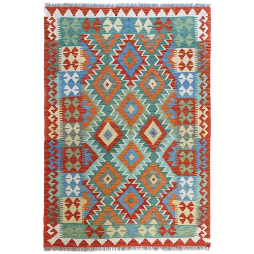 Colorful, Afghan Kilim with Geometric Design, Hand Woven, Veggie Dyes, Flat Weave, Reversible, Pure Wool Oriental 