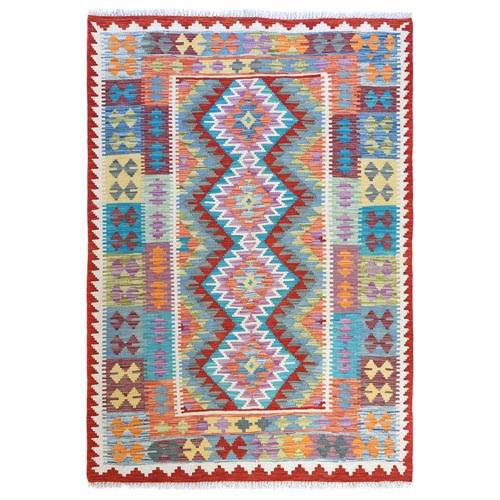 Colorful, Afghan Kilim with Geometric Design, Pure Wool, Hand Woven, Vegetable Dyes, Flat Weave, Reversible Oriental 