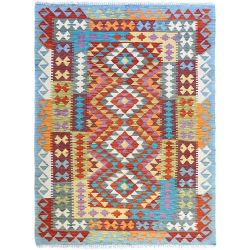 Colorful, Afghan Kilim with Geometric Design, Pure Wool, Hand Woven, Vegetable Dyes, Flat Weave, Reversible Oriental 