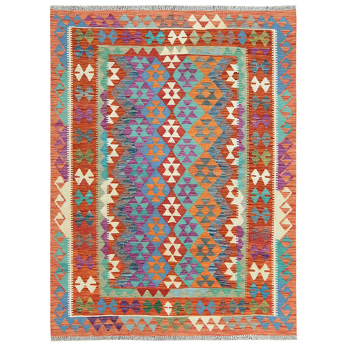 Colorful, Afghan Kilim with Geometric Design, Hand Woven, Veggie Dyes, Flat Weave, Reversible, Vibrant Wool Oriental 