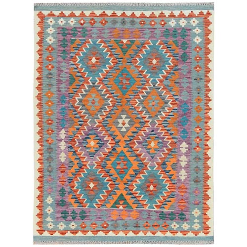 Colorful, Flat Weave, Afghan Kilim with Geometric Design, Pure Wool, Hand Woven, Vegetable Dyes, Reversible Oriental 