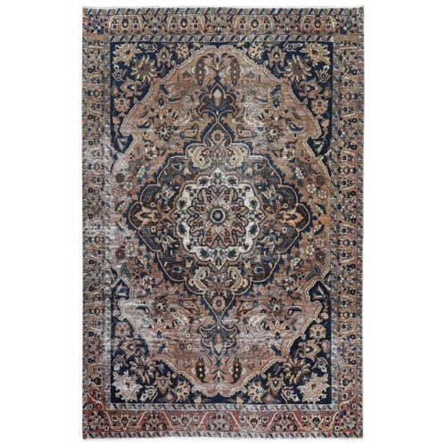Mocha Brown, Vintage Persian Bakhtiar Cropped Thin, Distressed Look Worn Wool Hand Knotted, Oriental 