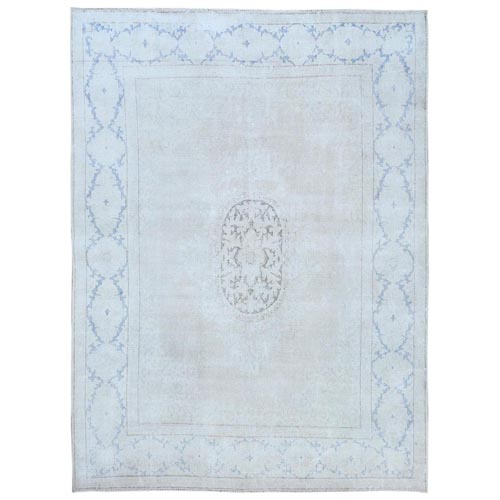 Beige Old Persian Kerman Shabby Chic, Cropped Thin, Hand Knotted Worn Wool, Distressed Look Oriental 