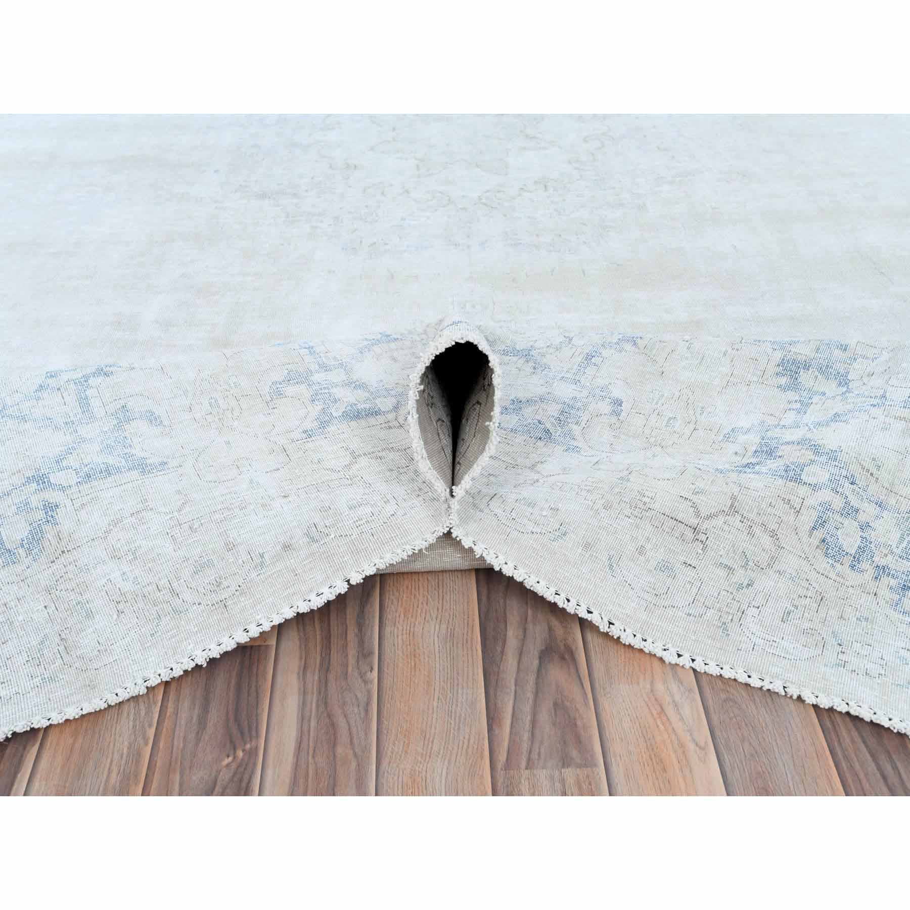 Pursion Rug Worn Ivory Hand Knotted, Sheared Low, Vintage Persian Kerman, Worn Wool ...