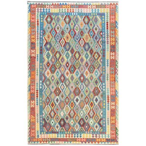 Colorful, Pure Wool Hand Woven, Afghan Kilim with Geometric Design Flat Weave Veggie Dyes, Reversible Oversized Oriental 