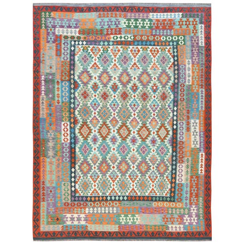Colorful, Afghan Kilim with Geometric Design Flat Weave, Veggie Dyes Pure Wool Hand Woven, Reversible Oriental 