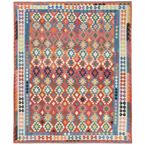 Colorful, Pure Wool Hand Woven, Afghan Kilim with Geometric Design Flat Weave Veggie Dyes, Reversible Oriental 