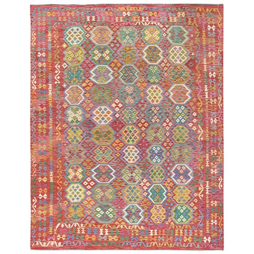 Colorful, Hand Woven Afghan Kilim with Geometric Design, Flat Weave Veggie Dyes Pure Wool, Reversible Oriental 